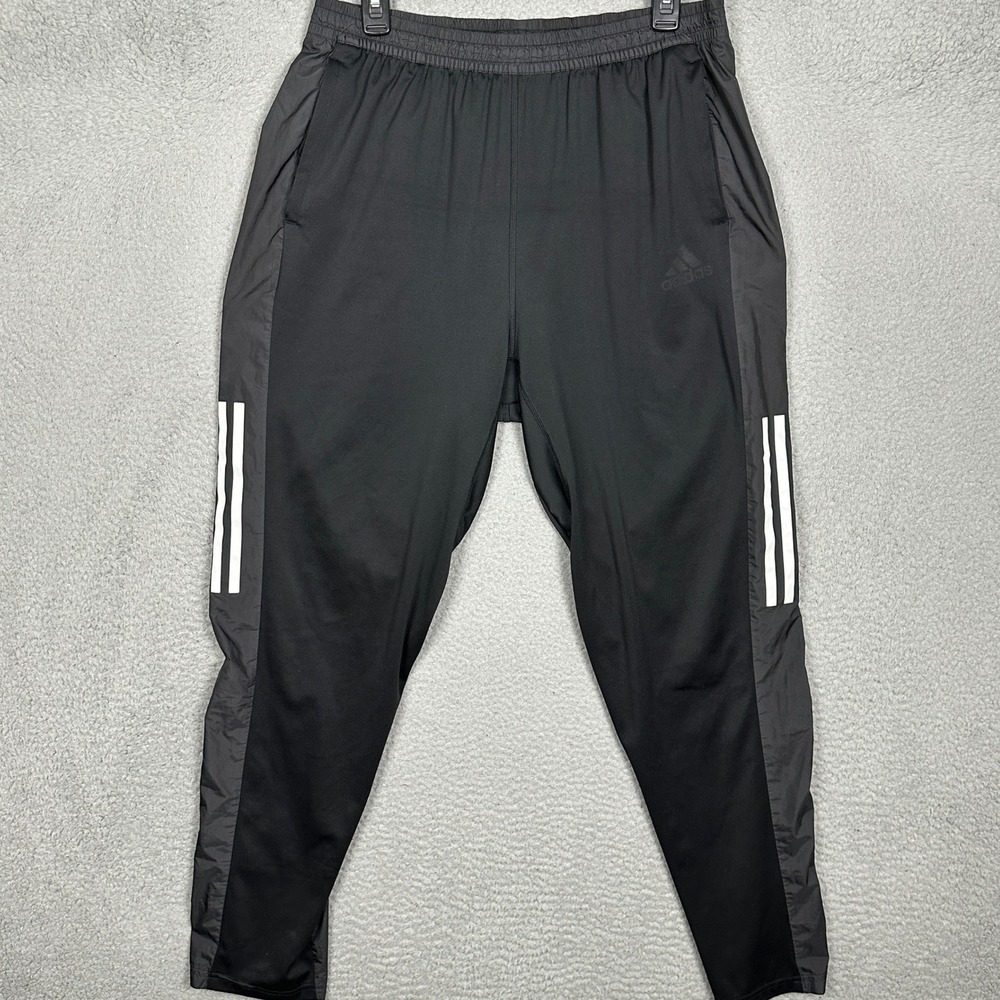 Adidas Running Pants Mens Large Primegreen Aeroready Black Tapered Activewear
